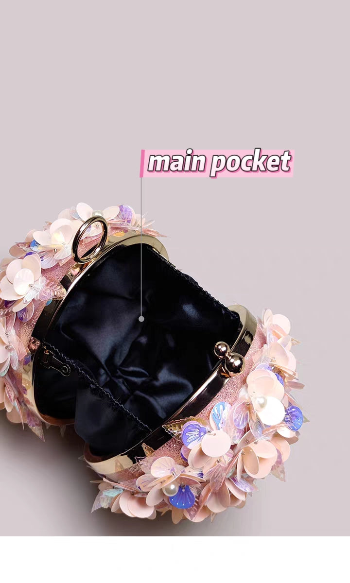 Pink three-dimensional flower bag women's dinner dress catwalk small ball bag high-end mini ring handbag