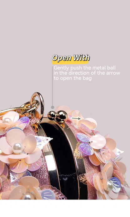 Pink three-dimensional flower bag women's dinner dress catwalk small ball bag high-end mini ring handbag