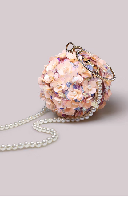 Pink three-dimensional flower bag women's dinner dress catwalk small ball bag high-end mini ring handbag