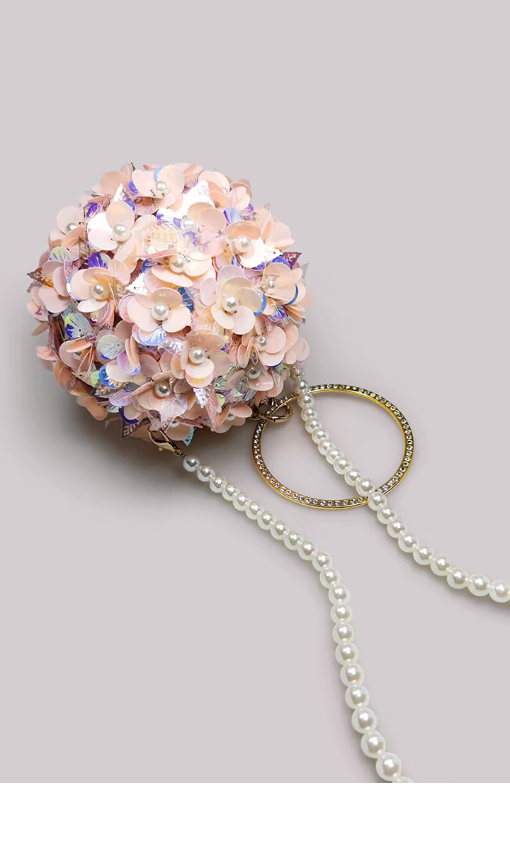 Pink three-dimensional flower bag women's dinner dress catwalk small ball bag high-end mini ring handbag