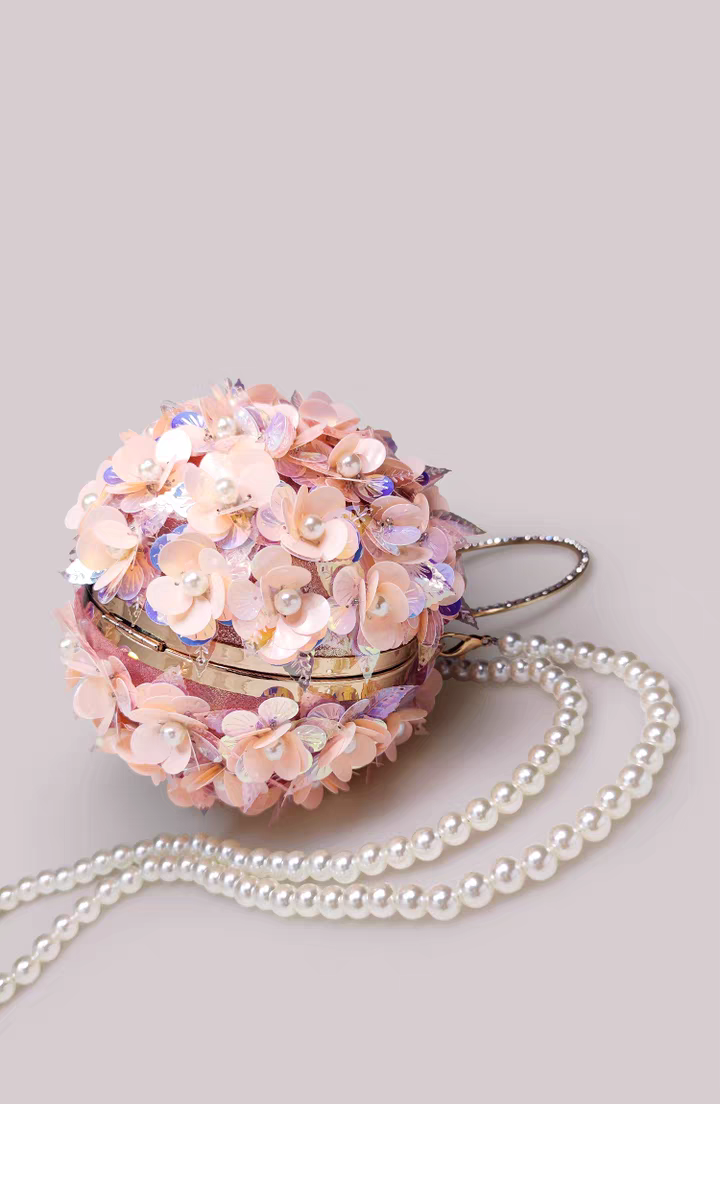 Pink three-dimensional flower bag women's dinner dress catwalk small ball bag high-end mini ring handbag