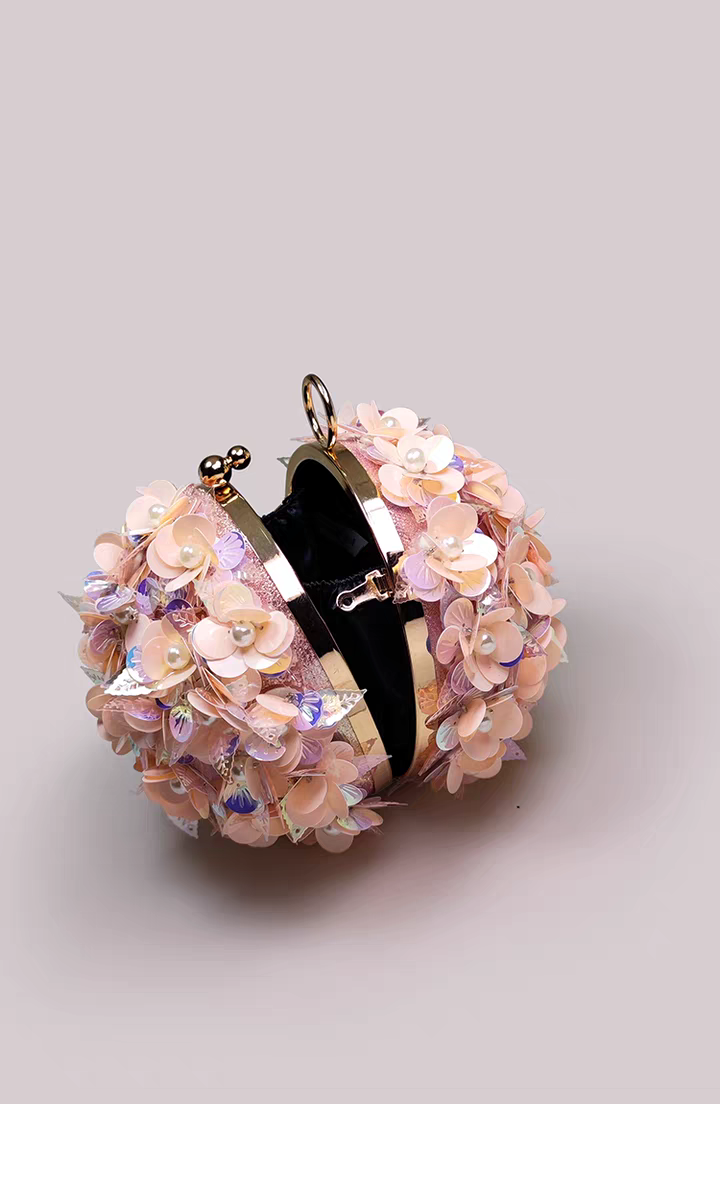 Pink three-dimensional flower bag women's dinner dress catwalk small ball bag high-end mini ring handbag