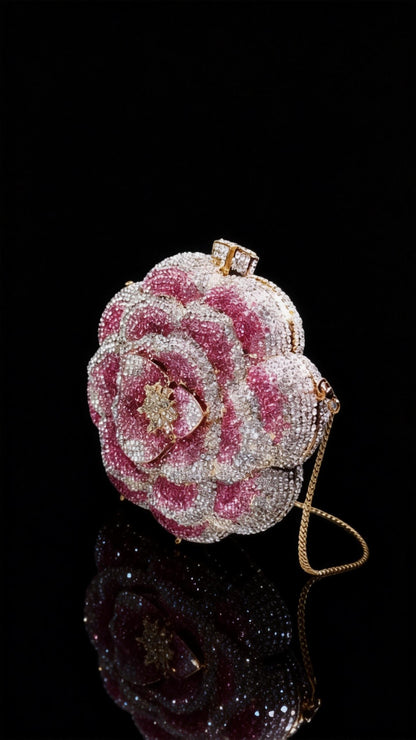PUER ELEMENTES/Women's Evening Clutch Purse Crystal Rhinestone Hollow Metal Rose Design Small Sparkly Handbag for Formal Dresses