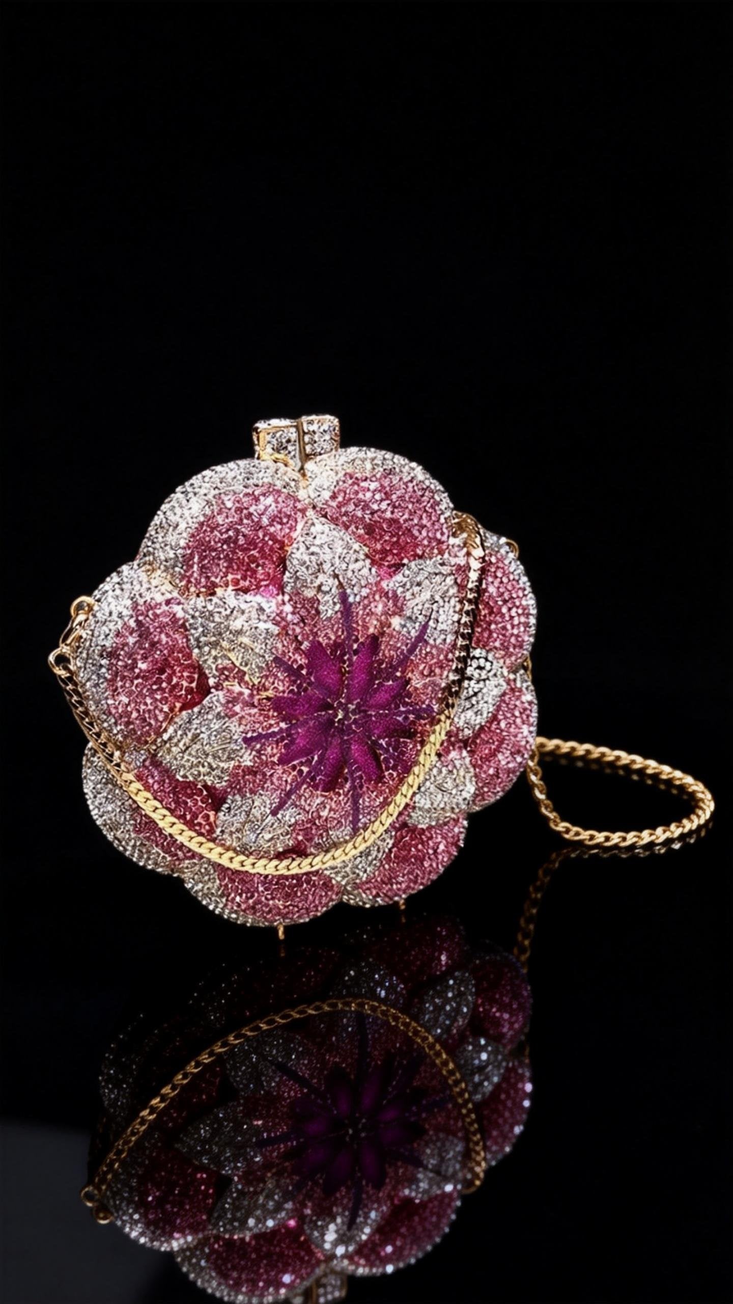 PUER ELEMENTES/Women's Evening Clutch Purse Crystal Rhinestone Hollow Metal Rose Design Small Sparkly Handbag for Formal Dresses
