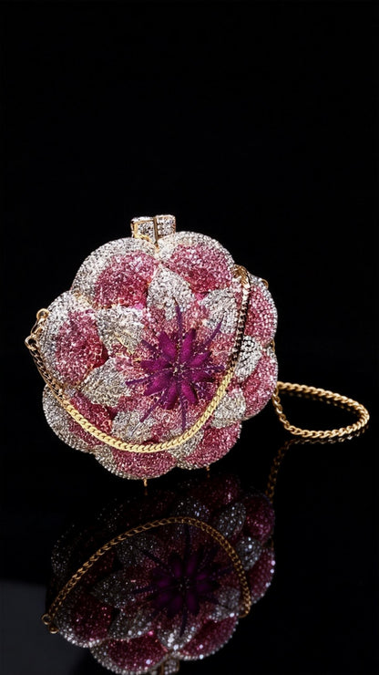 PUER ELEMENTES/Women's Evening Clutch Purse Crystal Rhinestone Hollow Metal Rose Design Small Sparkly Handbag for Formal Dresses