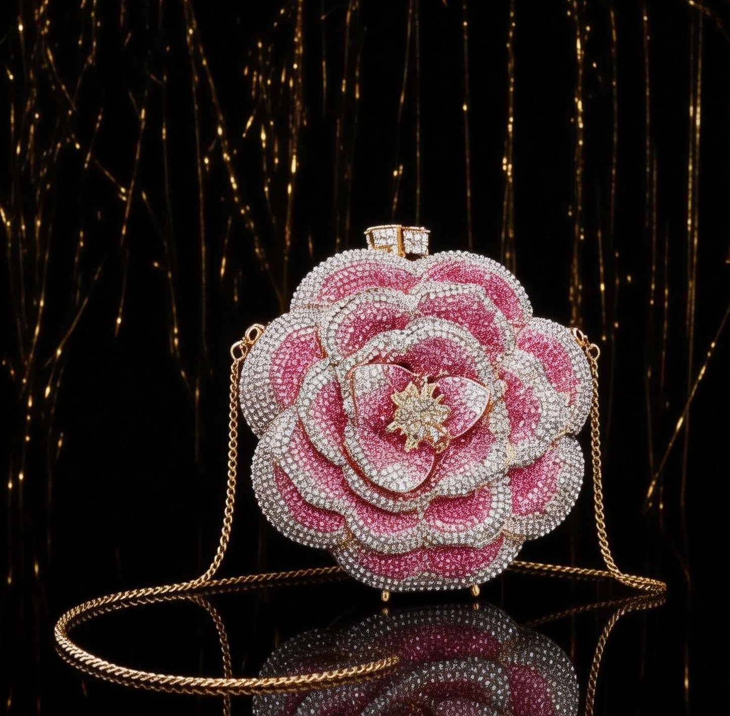 PUER ELEMENTES/Women's Evening Clutch Purse Crystal Rhinestone Hollow Metal Rose Design Small Sparkly Handbag for Formal Dresses