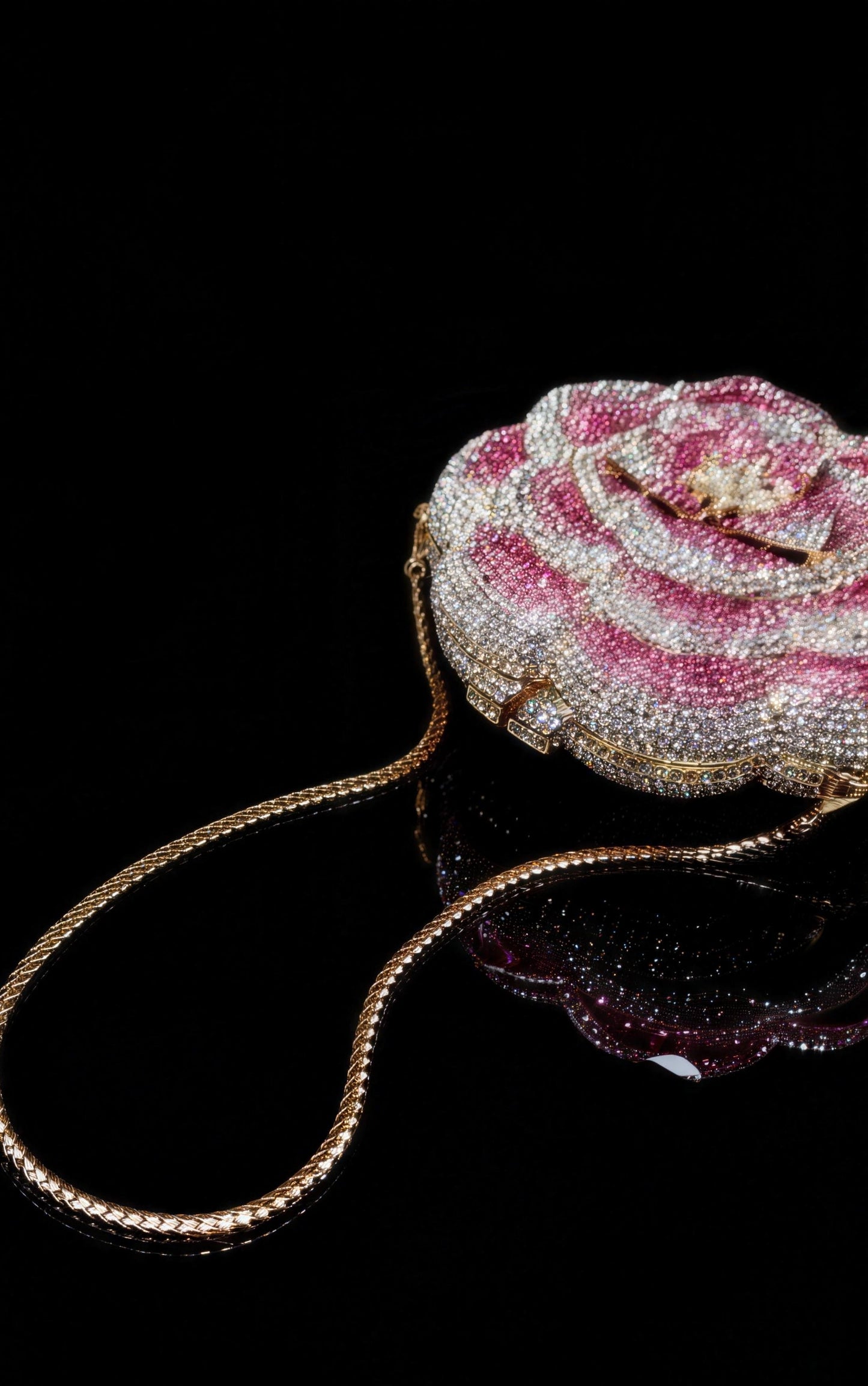 PUER ELEMENTES/Women's Evening Clutch Purse Crystal Rhinestone Hollow Metal Rose Design Small Sparkly Handbag for Formal Dresses