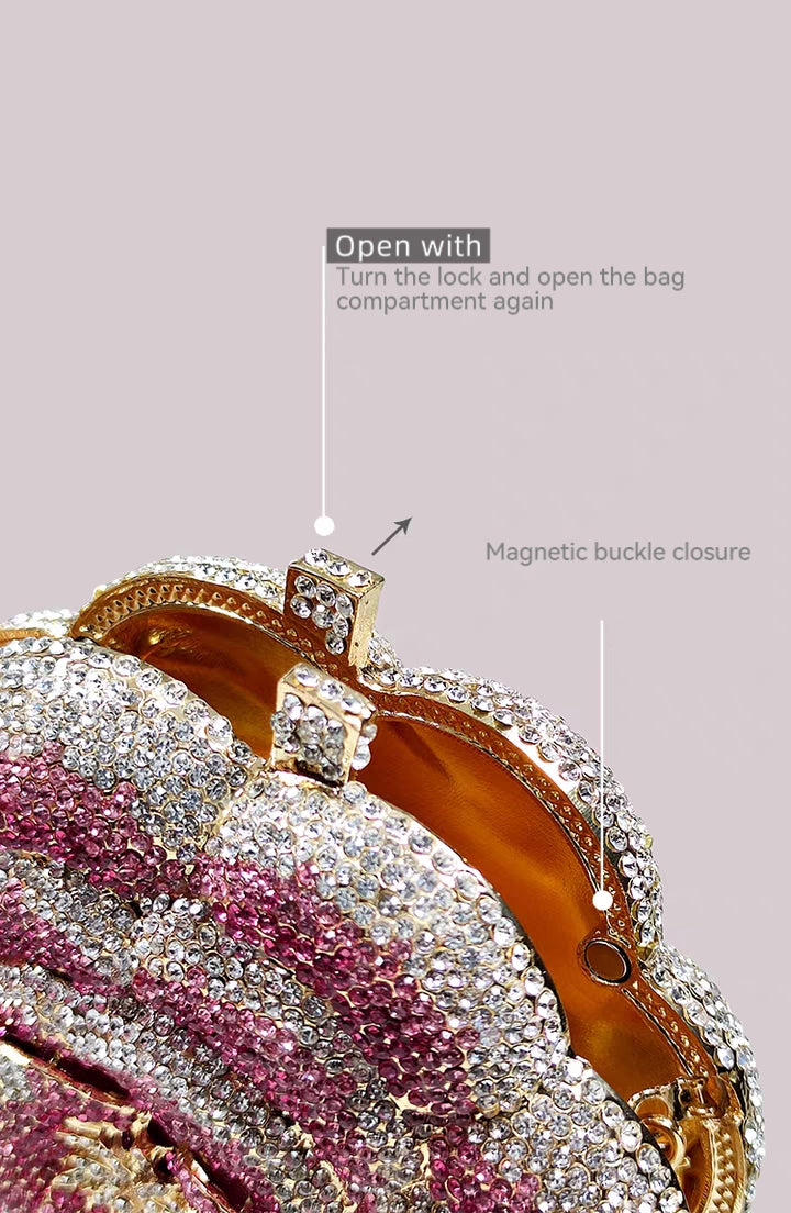 PUER ELEMENTES/Women's Evening Clutch Purse Crystal Rhinestone Hollow Metal Rose Design Small Sparkly Handbag for Formal Dresses