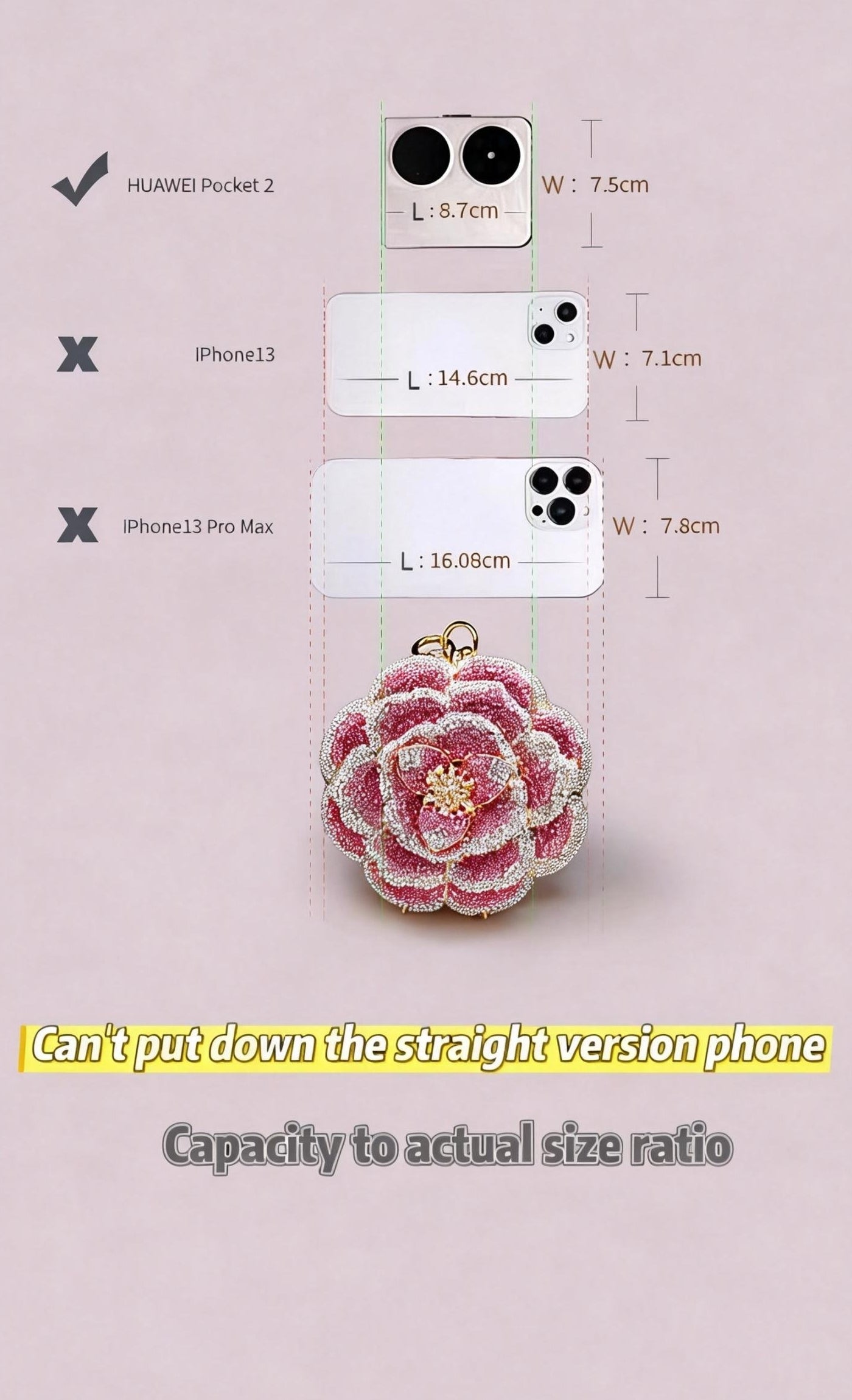 PUER ELEMENTES/Women's Evening Clutch Purse Crystal Rhinestone Hollow Metal Rose Design Small Sparkly Handbag for Formal Dresses