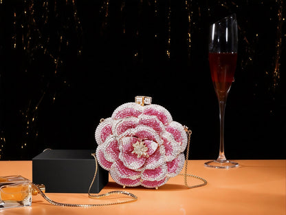 PUER ELEMENTES/Women's Evening Clutch Purse Crystal Rhinestone Hollow Metal Rose Design Small Sparkly Handbag for Formal Dresses