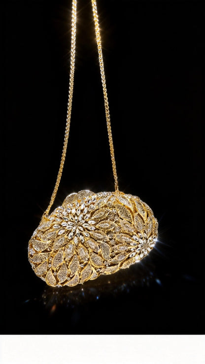 【Crystalline Starlight】Metal Mesh Diamond Hardcase Evening Bag