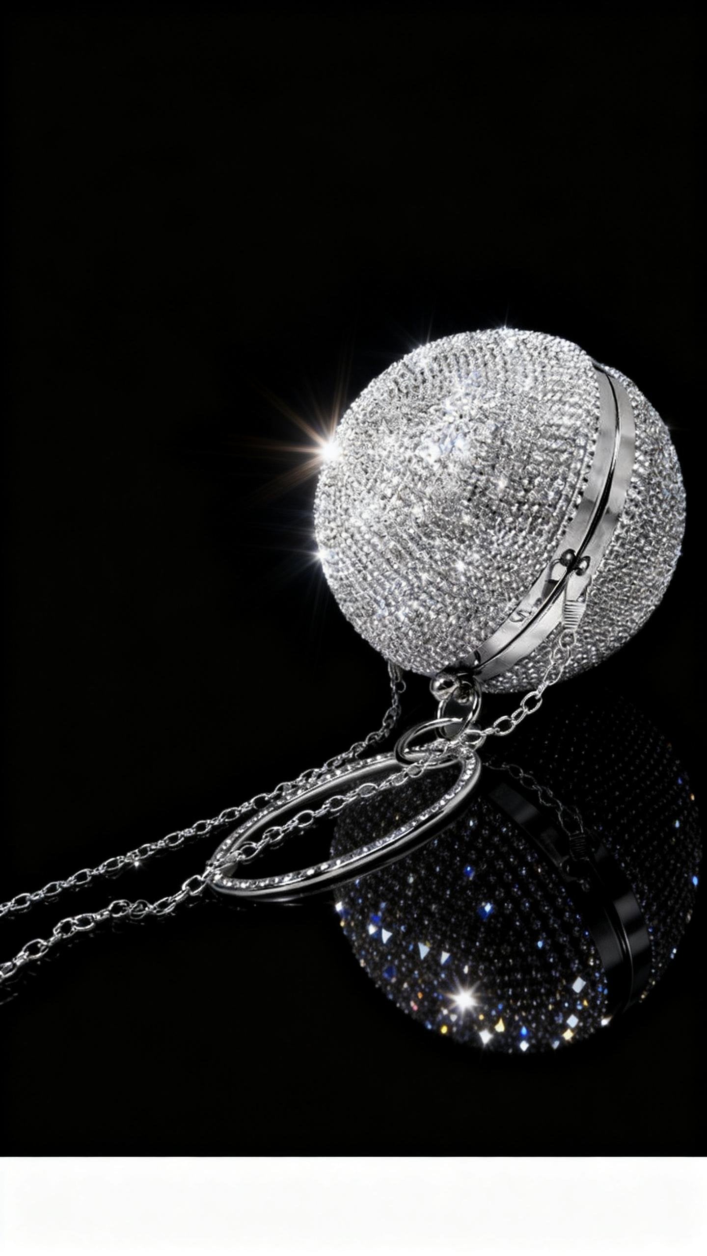 Runway-style Spherical Bag, Silver Full-Crystal Evening Dress Bag, New Women's Small Round Ring Handle Bag, Metallic Texture Evening Clutch