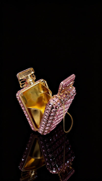 Light luxury high-end custom evening dress clutch bag with pink crystal bow, mini bag for women, exquisite match for banquet handbag.