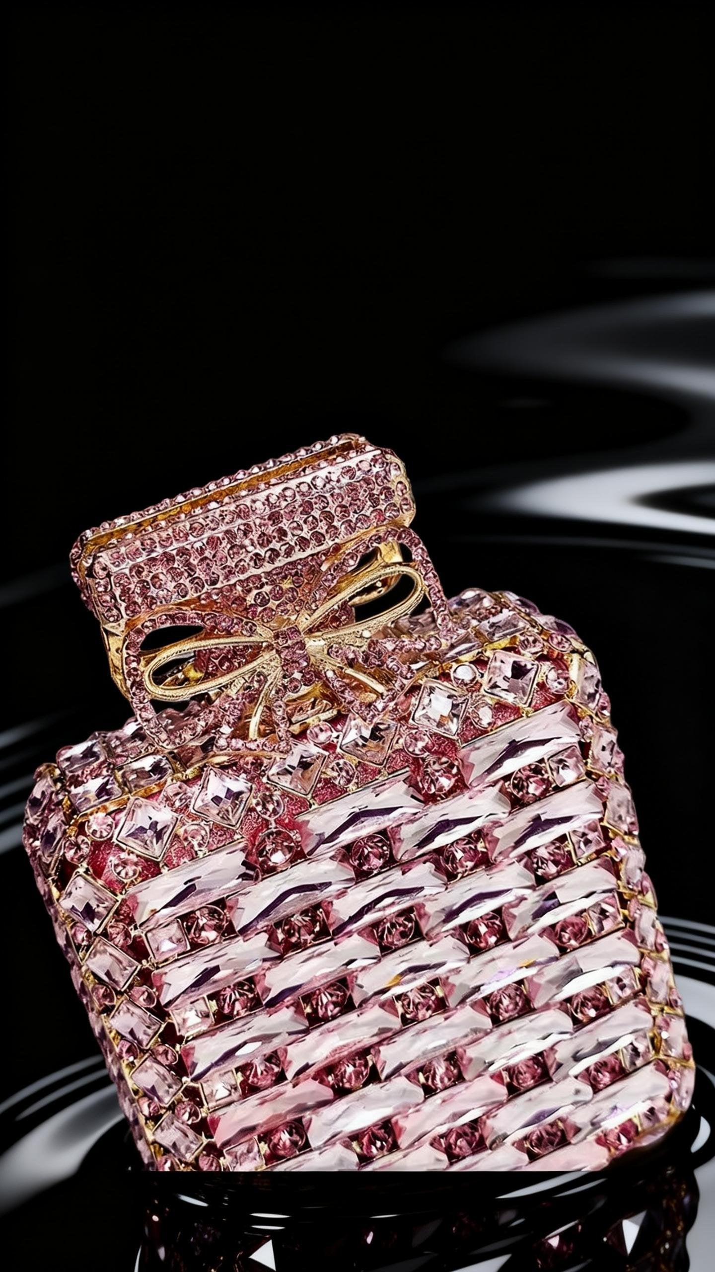 Light luxury high-end custom evening dress clutch bag with pink crystal bow, mini bag for women, exquisite match for banquet handbag.