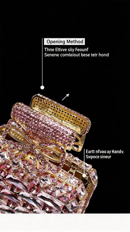 Light luxury high-end custom evening dress clutch bag with pink crystal bow, mini bag for women, exquisite match for banquet handbag.
