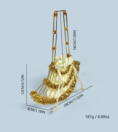 European & American Style Gold Vintage Diamond-Trimmed Metal-Woven Hollow-Out Women's Mini Handheld Evening Bag