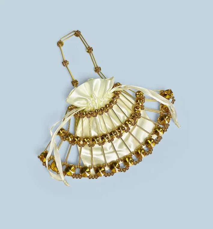 European & American Style Gold Vintage Diamond-Trimmed Metal-Woven Hollow-Out Women's Mini Handheld Evening Bag