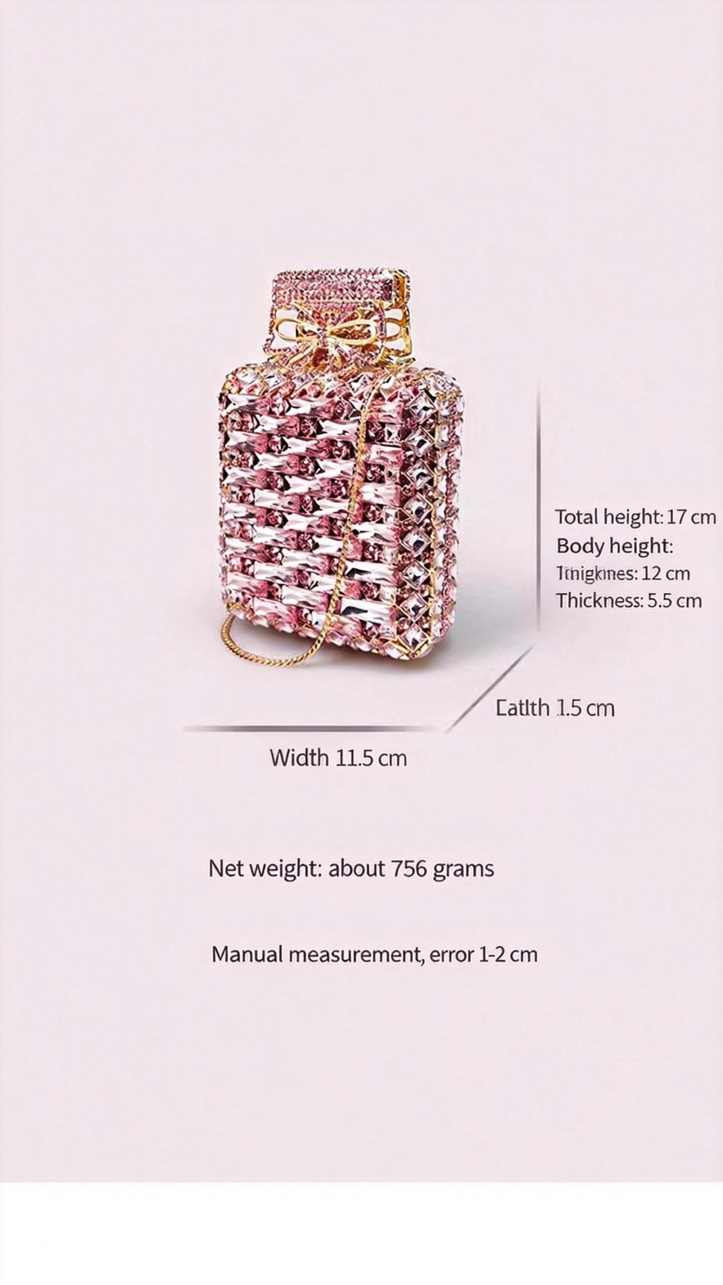 Light luxury high-end custom evening dress clutch bag with pink crystal bow, mini bag for women, exquisite match for banquet handbag.