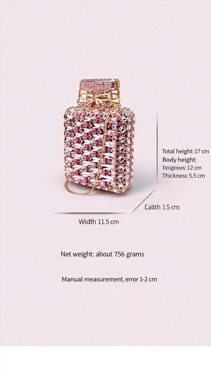 Light luxury high-end custom evening dress clutch bag with pink crystal bow, mini bag for women, exquisite match for banquet handbag.