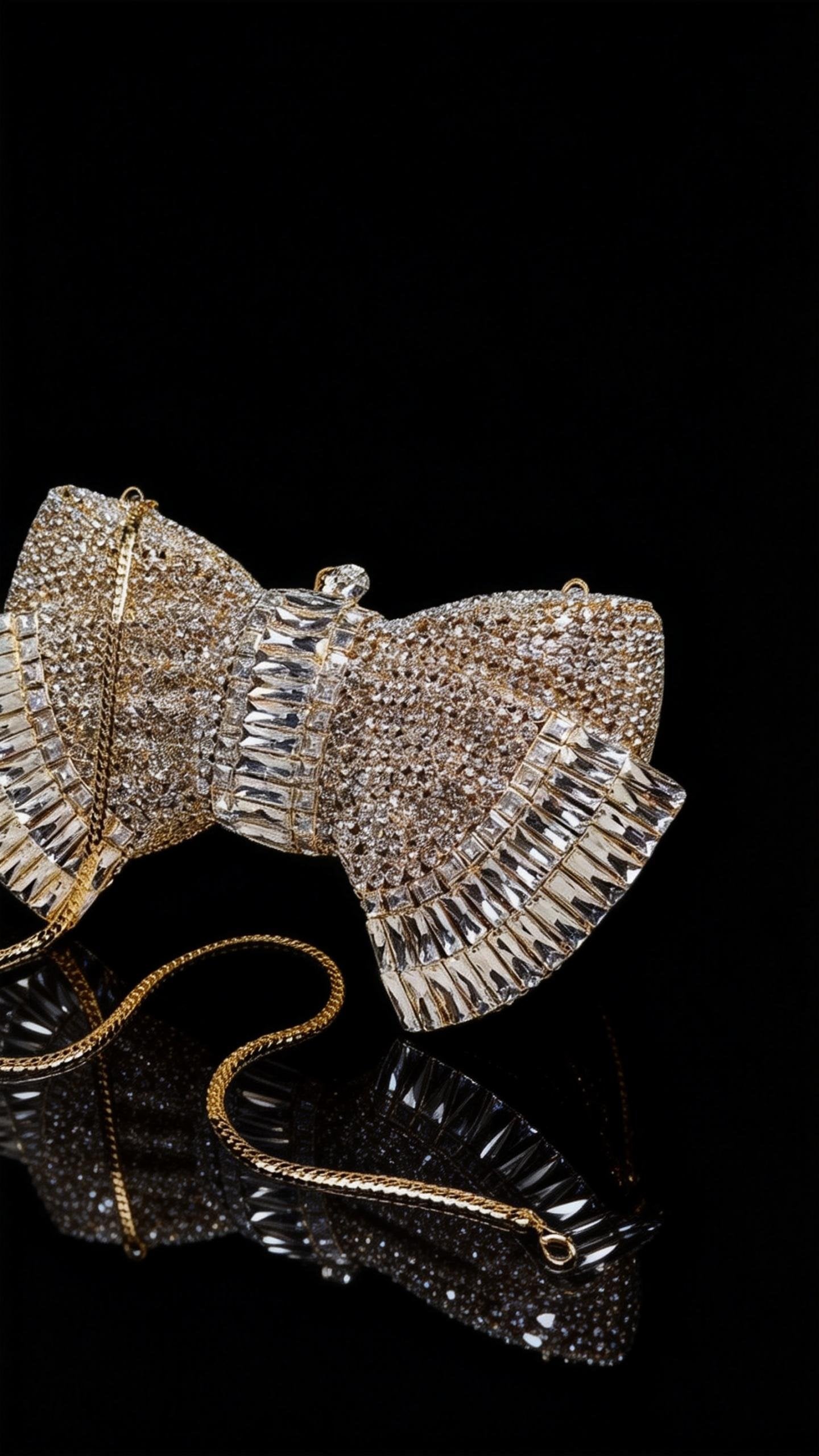 High-end Luxury Embellished New Arrival European-style Evening Bag with Bow and Crystal-encrusted Chain, Women's Handheld Crystal Bag