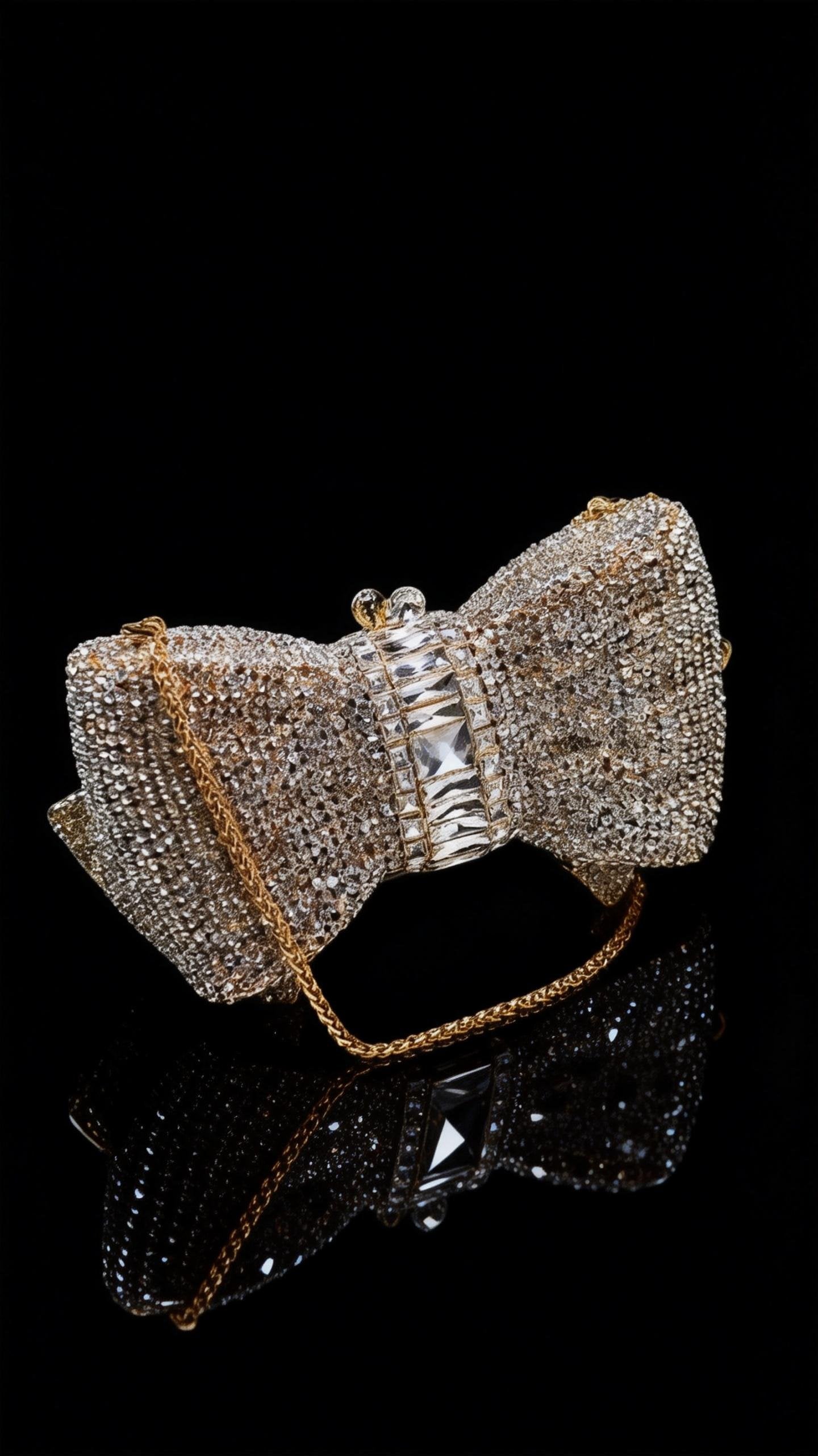High-end Luxury Embellished New Arrival European-style Evening Bag with Bow and Crystal-encrusted Chain, Women's Handheld Crystal Bag