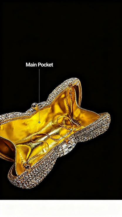 High-end Luxury Embellished New Arrival European-style Evening Bag with Bow and Crystal-encrusted Chain, Women's Handheld Crystal Bag