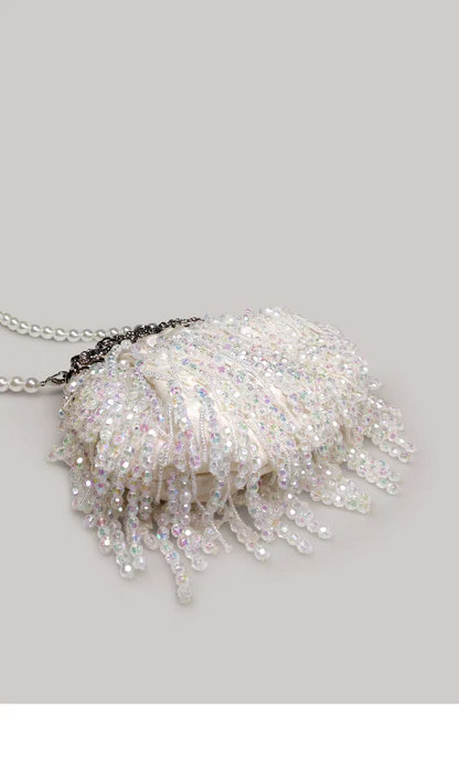 Beaded Tassel Frame Purse - Elegant Ladies' Qipao-inspired Bag with Pearl Chain, Satin Small Handbag, High-end Soft Crossbody Bag