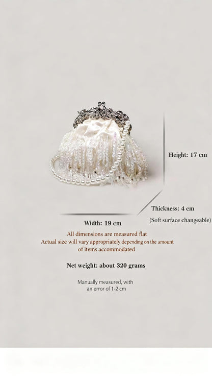 Beaded Tassel Frame Purse - Elegant Ladies' Qipao-inspired Bag with Pearl Chain, Satin Small Handbag, High-end Soft Crossbody Bag