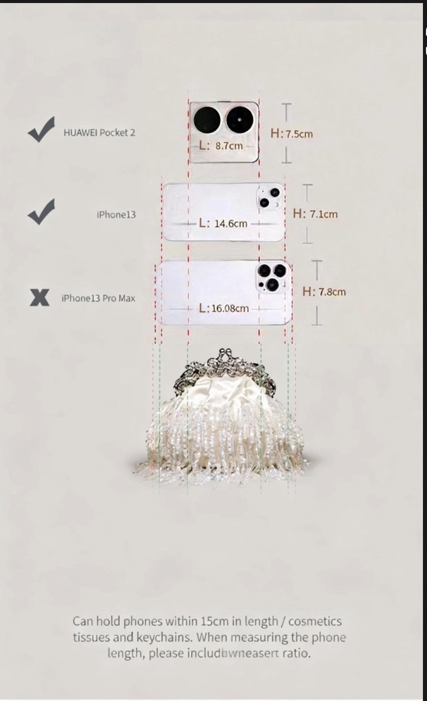 Beaded Tassel Frame Purse - Elegant Ladies' Qipao-inspired Bag with Pearl Chain, Satin Small Handbag, High-end Soft Crossbody Bag