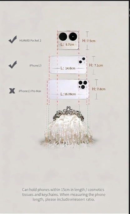 Beaded Tassel Frame Purse - Elegant Ladies' Qipao-inspired Bag with Pearl Chain, Satin Small Handbag, High-end Soft Crossbody Bag