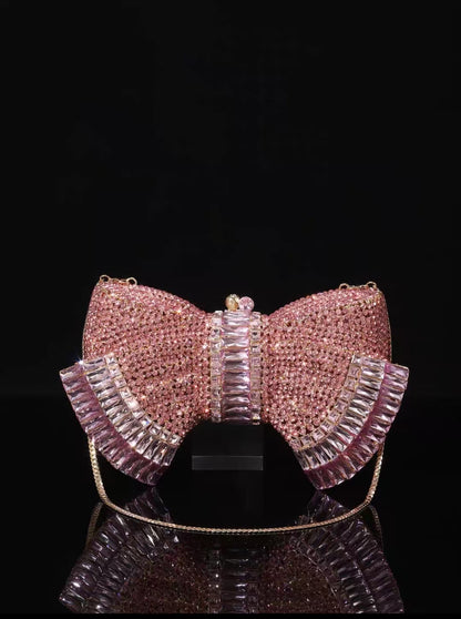 High-end Luxury Embellished New Arrival European-style Evening Bag with Bow and Crystal-encrusted Chain, Women's Handheld Crystal Bag