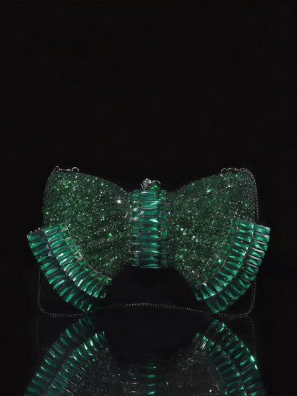 High-end Luxury Embellished New Arrival European-style Evening Bag with Bow and Crystal-encrusted Chain, Women's Handheld Crystal Bag