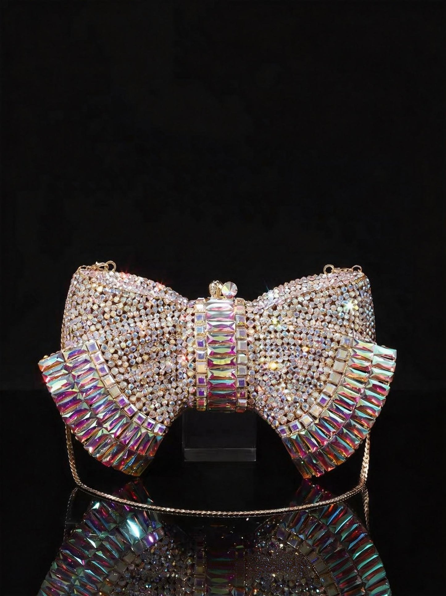 High-end Luxury Embellished New Arrival European-style Evening Bag with Bow and Crystal-encrusted Chain, Women's Handheld Crystal Bag