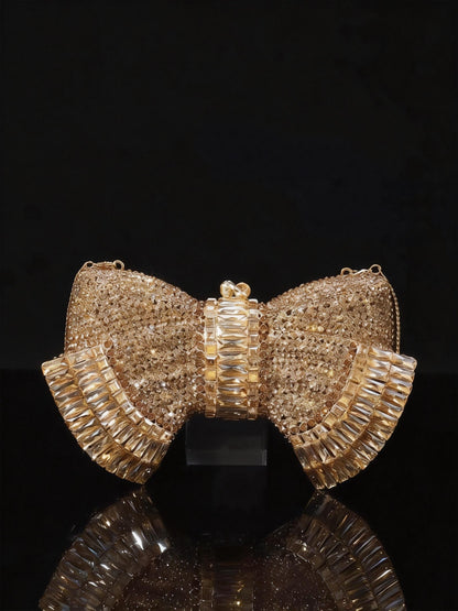 High-end Luxury Embellished New Arrival European-style Evening Bag with Bow and Crystal-encrusted Chain, Women's Handheld Crystal Bag