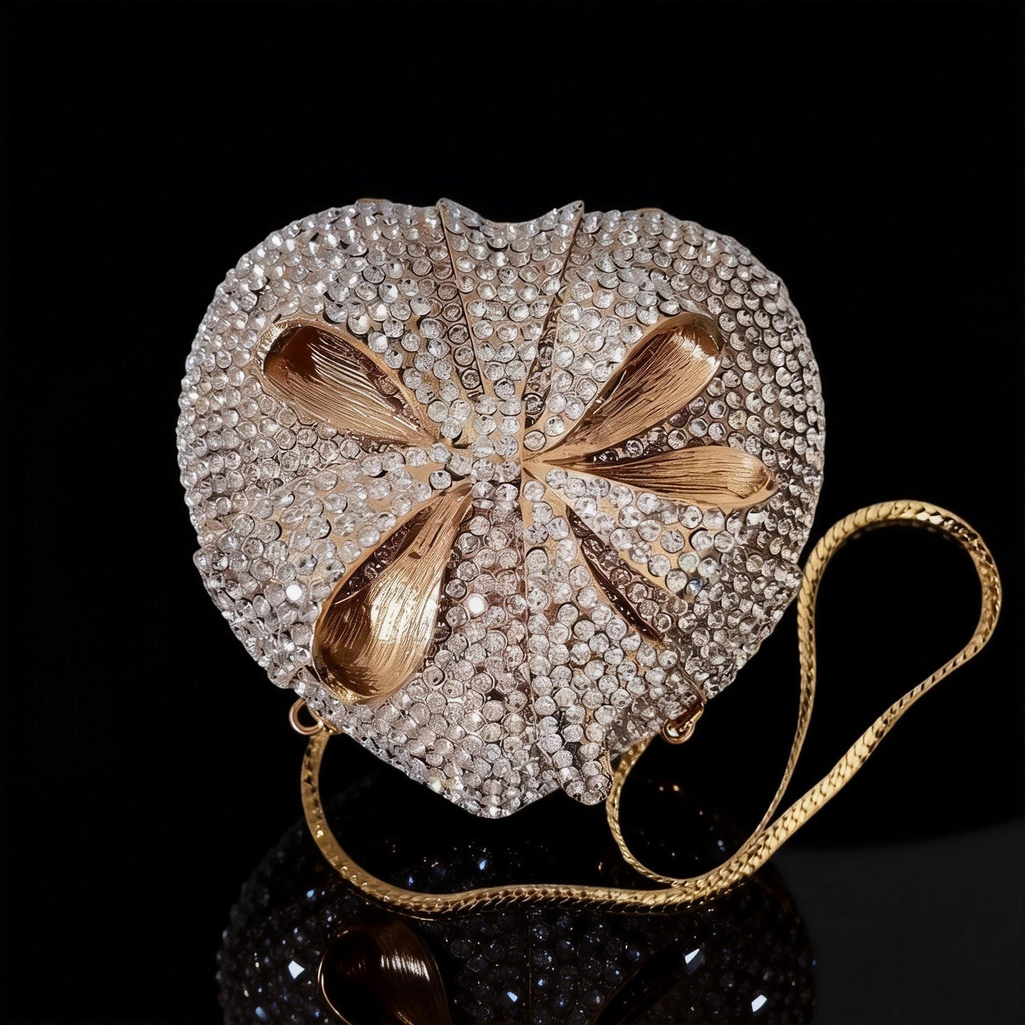 Evening Bow Clutch with Rhinestones in Heart-Shaped Gift Box for Banquets