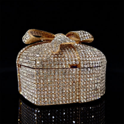 Evening Bow Clutch with Rhinestones in Heart-Shaped Gift Box for Banquets