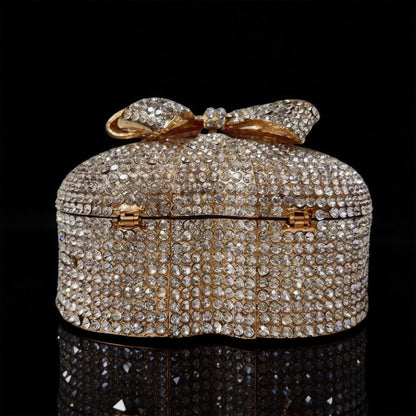 Evening Bow Clutch with Rhinestones in Heart-Shaped Gift Box for Banquets