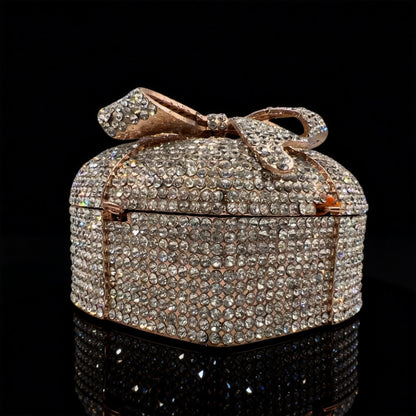 Evening Bow Clutch with Rhinestones in Heart-Shaped Gift Box for Banquets