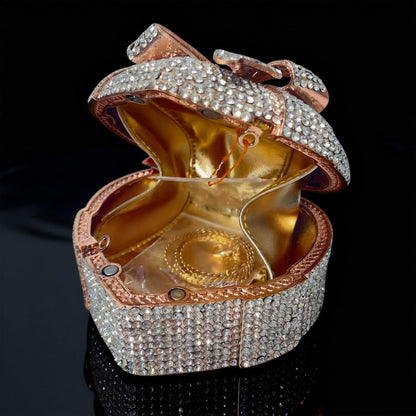 Evening Bow Clutch with Rhinestones in Heart-Shaped Gift Box for Banquets