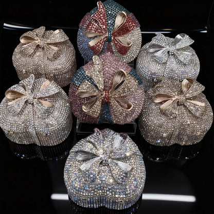 Evening Bow Clutch with Rhinestones in Heart-Shaped Gift Box for Banquets