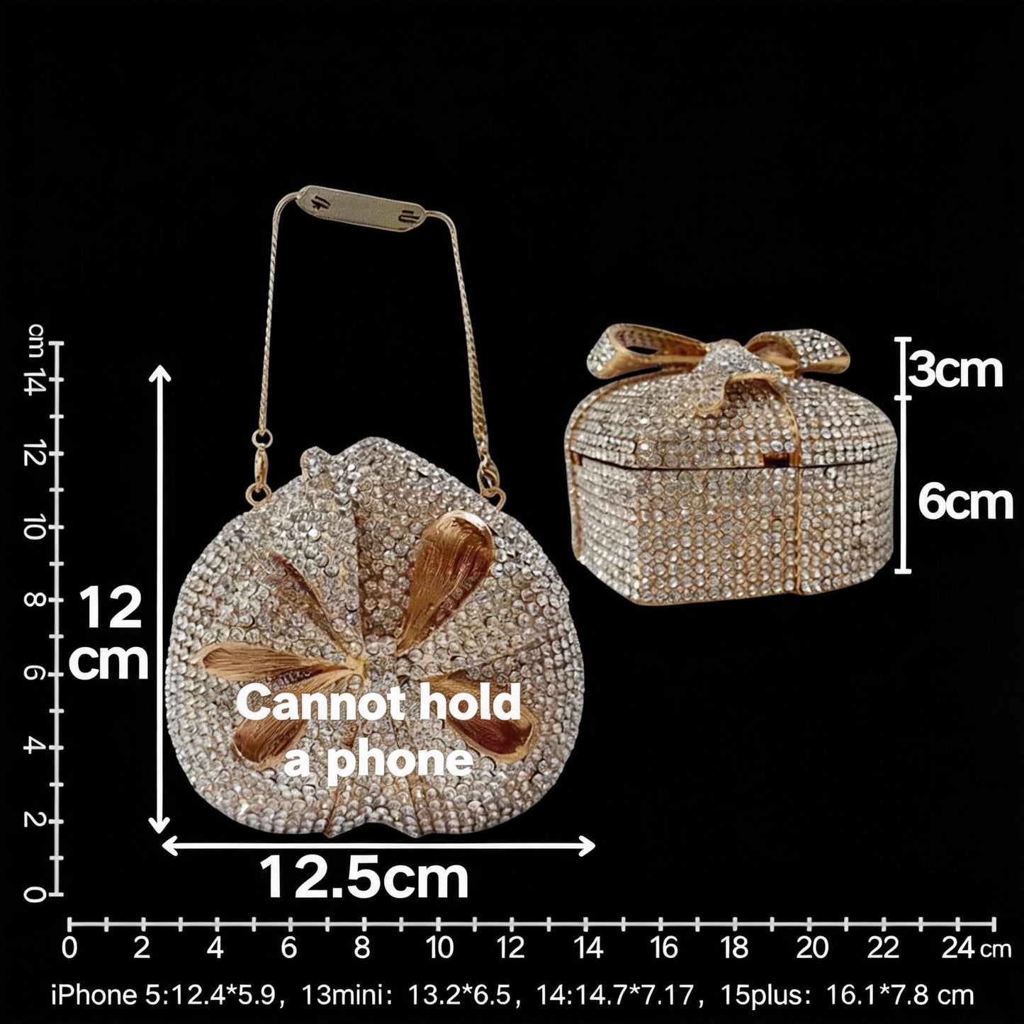 Evening Bow Clutch with Rhinestones in Heart-Shaped Gift Box for Banquets