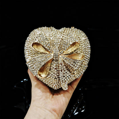 Evening Bow Clutch with Rhinestones in Heart-Shaped Gift Box for Banquets