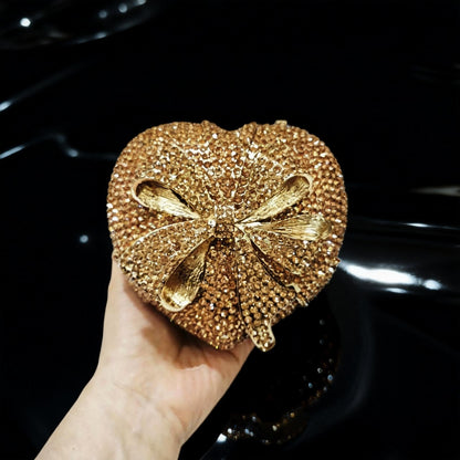 Evening Bow Clutch with Rhinestones in Heart-Shaped Gift Box for Banquets