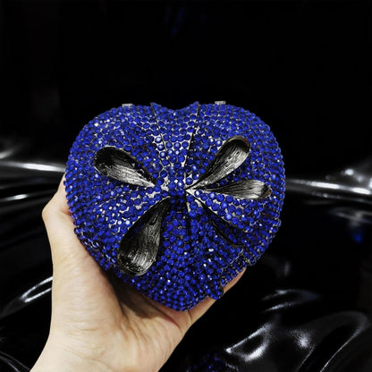 Evening Bow Clutch with Rhinestones in Heart-Shaped Gift Box for Banquets