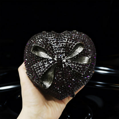 Evening Bow Clutch with Rhinestones in Heart-Shaped Gift Box for Banquets