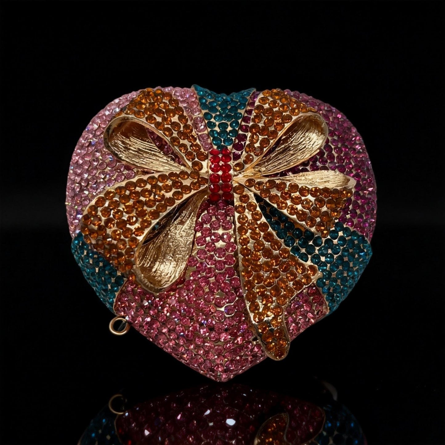 Evening Bow Clutch with Rhinestones in Heart-Shaped Gift Box for Banquets