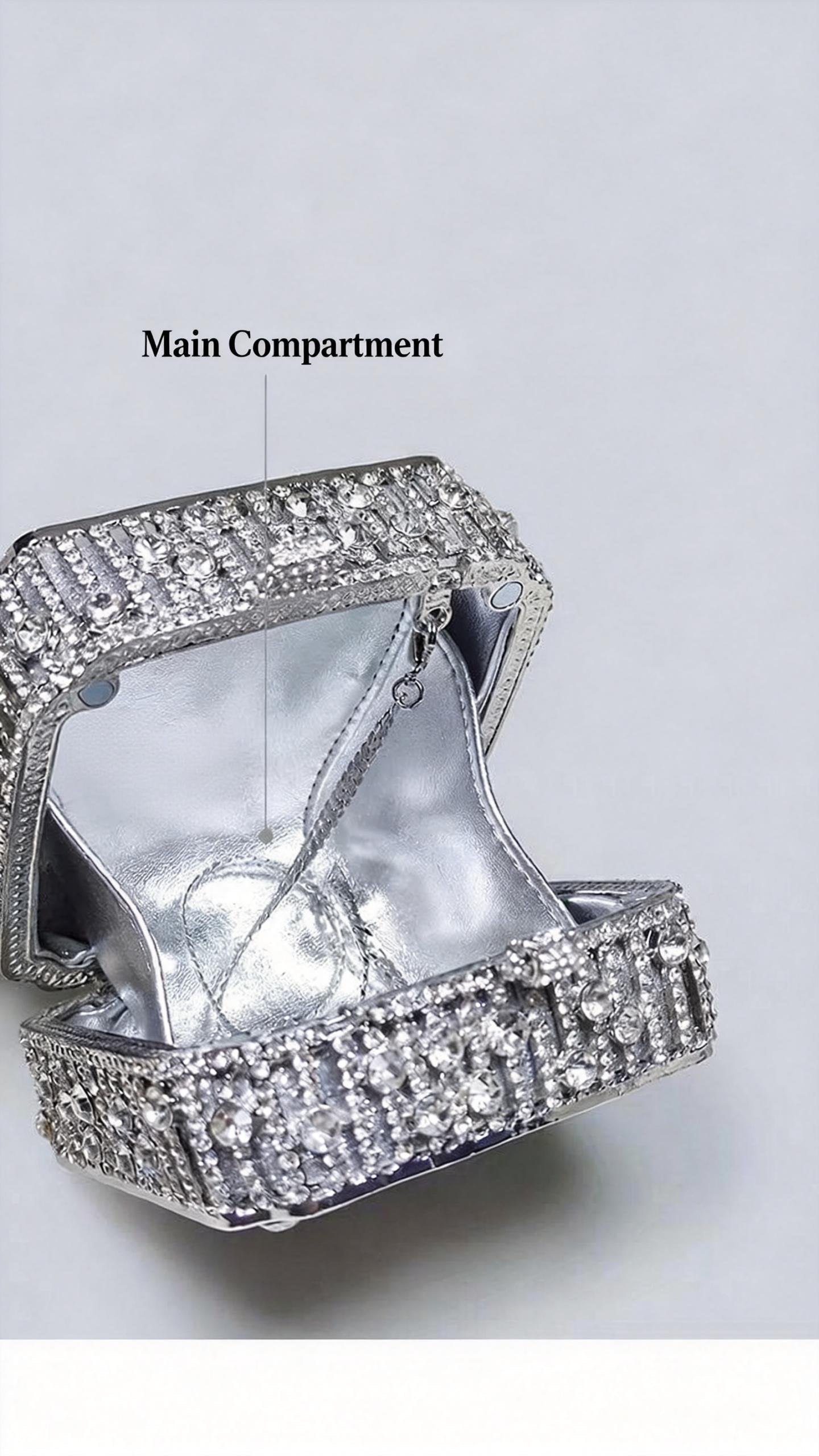 Light Luxury Flash Diamond Trimmed High-end Sense Evening Dress Matching Silver Mini Clutch Bag New Square Handbag