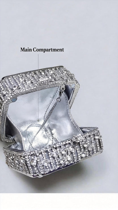 Light Luxury Flash Diamond Trimmed High-end Sense Evening Dress Matching Silver Mini Clutch Bag New Square Handbag
