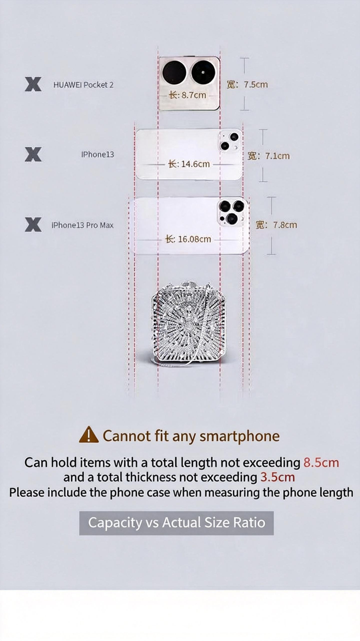 Light Luxury Flash Diamond Trimmed High-end Sense Evening Dress Matching Silver Mini Clutch Bag New Square Handbag