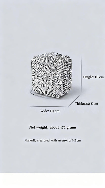 Light Luxury Flash Diamond Trimmed High-end Sense Evening Dress Matching Silver Mini Clutch Bag New Square Handbag